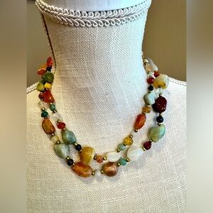 Multicolor Beaded Stone and Gold Necklace